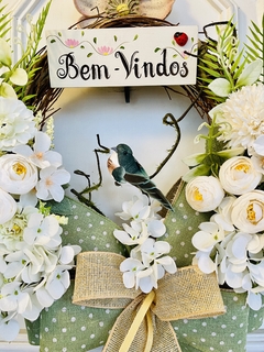 Guirlanda Bem-Vindos Flores do campo 39cm c/ passarinho - Decora Encanta 