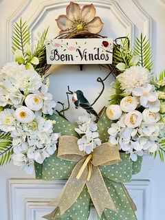 Guirlanda Bem-Vindos Flores do campo 39cm c/ passarinho - loja online