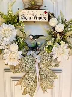 Guirlanda Bem-Vindos Flores Do Campo 39cm casal de passarinhos - loja online