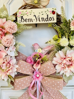 Guirlanda Bem-Vindos Flores Do Campo 39cm C/ Passarinho