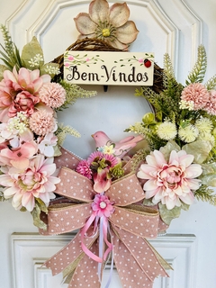 Guirlanda Bem-Vindos Flores Do Campo 39cm C/ Passarinho - Decora Encanta 