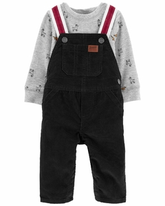 Conjunto Jardineira de veludo e camiseta thermal Carters Menino