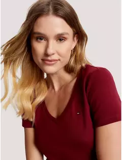 Camiseta Tommy Hilfiger Feminina Vinho Gola V na internet