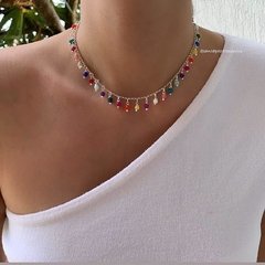 Choker Joy Mix Pedras Naturais 4mm - Banhada à Ouro/ Banhada à Prata