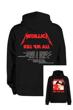 Buzo Hoodie Metallica Kill 'Em All (estampa frente y espalda) (Negro)