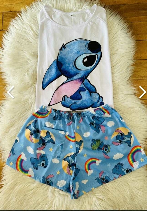 Pijama Stitch arco iris Short y Remera - Reinas de Alma