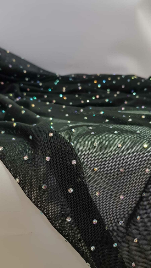 Microtul con Strass grande Tornasolado Negro 1,40mts ancho