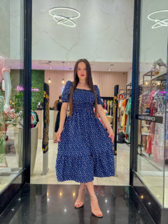 VESTIDO MIDI LASTEX FLORAL MANGA PRINCESA