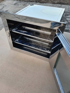 FORNO RETANGULAR 30X40X50CM EM AÇO INOX COM VISOR DE VIDRO E TERMÔMETRO PARA FOGÃO A LENHA - comprar online