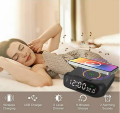 reloj despertador digital plano con carga inalámbrica para celular en internet