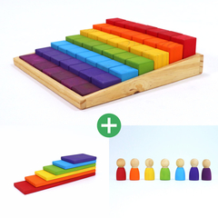Kit Blocos Escalonados 49 blocos + Placas 6 peças + Auris com 7 - Colorido Arco-Íris