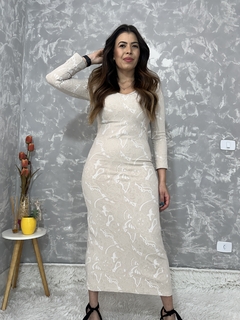 Vestido Longuete Bege & Branco - loja online