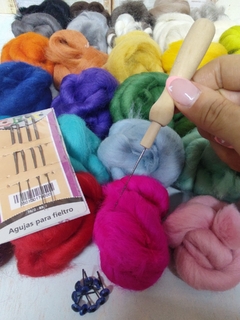 Pack Felting Vellon Inicial - 30 Ovillos Punzon Agujas Ojos