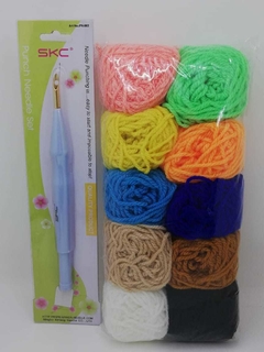 Kit de Bordado Punch Needle Aguja 4.5 Mm + Lanas Semi Gruesas