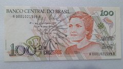 Cédula de 100 Cruzeiros de 1990 C.214 1ª Serie A 0001021599 A Chancelas de Zélia Cardoso de Mello e Ibraim Éris Flor de Estampa