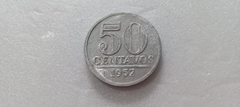 Moeda de 50 Centavos de 1957 Alumínio Reverso Invertido RG 03