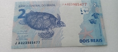 Cédula de 2 Reais de 2022 C339 Serie J A 023985477 Chancelas de Paulo Guedes e Campos Neto Flor de Estampa