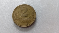 Moeda de 2 Cruzeiros de 1949 Bronze Alumínio Mapa Duplo Catalogada IS 01