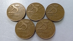 Moedas de 25 Centavos de 1999 Aço Inox Banhado de Bronze (Lote de 5 Moedas ) Circuladas ML 09