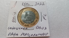 Moeda de 1 Real de 2022 Anel Aço Inox Banhado de Bronze e Núcleo de Aço Inox com DATA MARCADA NO VERSO Catalogada Flor de Cunho DA 03 - Mandrade Numismática