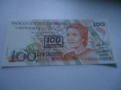 Cédula de 100 Cruzeiros de 1990 C 211a Serie *0003094682 A Chancelas de Mailson F. Nóbrega e Waldico Bucchi Flor de Estampa