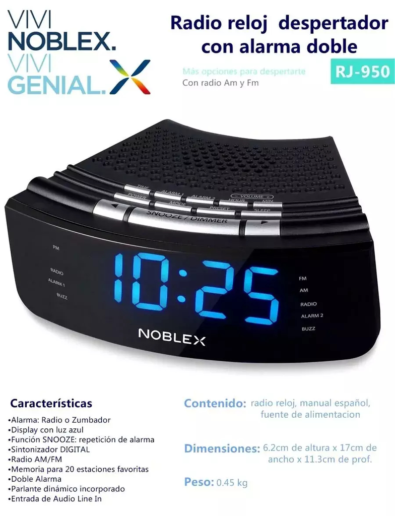 RADIO RELOJ NOBLEX RJ-950 - Comprar en Regalos TEO