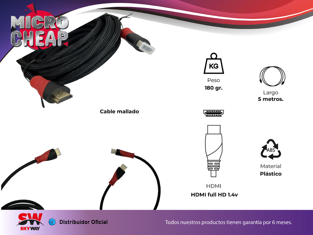 Cable Hdmi 5 Metros V1.4 Mallado 1080p Consola Pc Led Smart