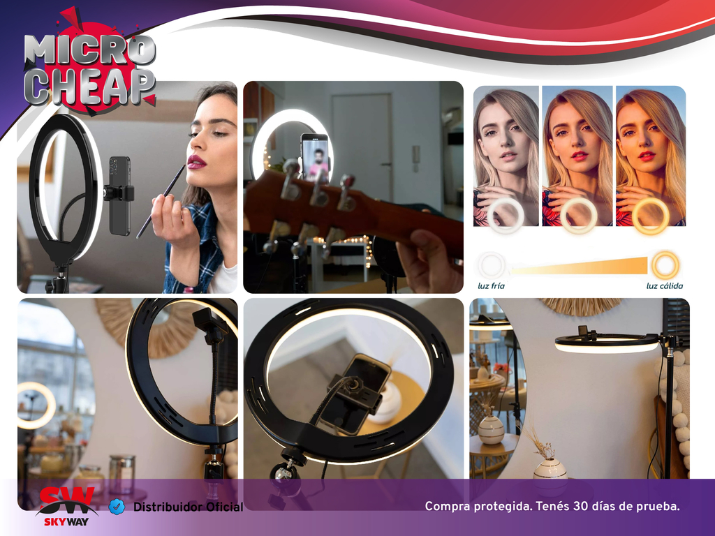 Aro Luz Led 26 Cm Con Tr pode 2 Metros Soporte Celular TR12 SKYWAY