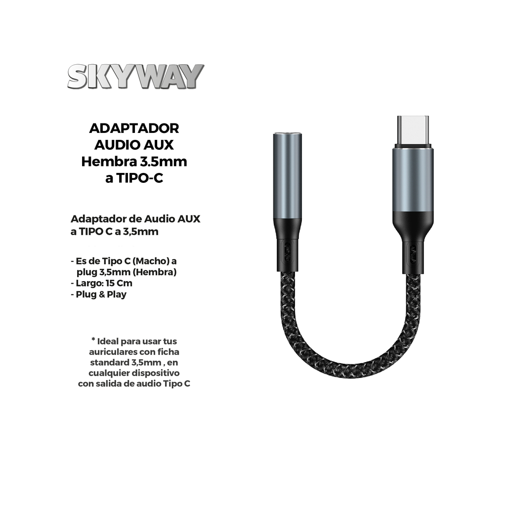 Cable Adaptador Para Auriculares Mini Plug A Ficha Type C