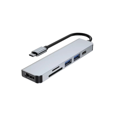 Hub USB Tipo-C 6 En 1 / Hdmi 4k x 2k / 2x USB 3.0 / Tipo-C / SD + Micro SD