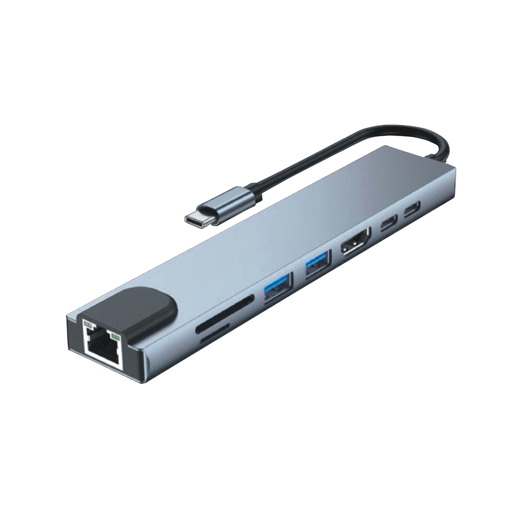 Hub USB tipo C 8 en 1, adaptador HDMI 3,1 a 4K con lector de