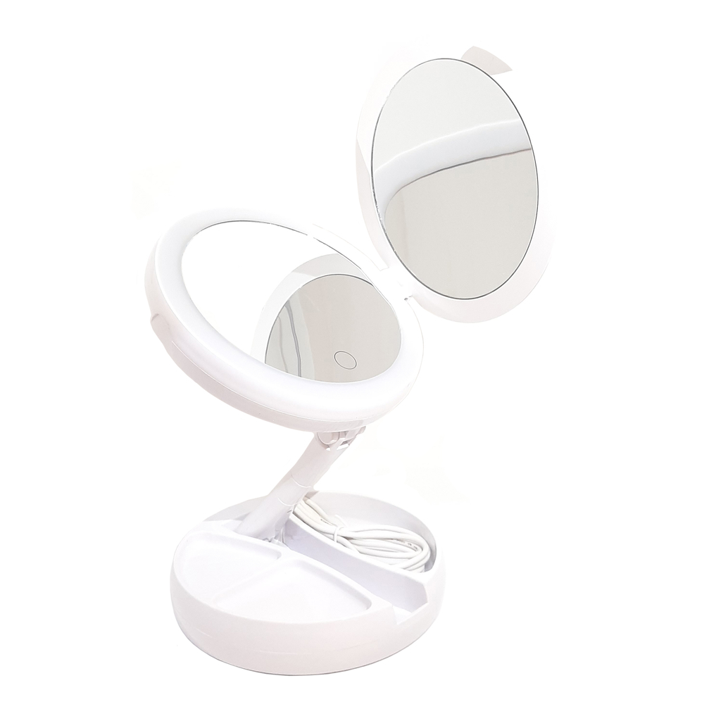 Espejo para Maquillaje con Luz Led Tactil (carga Usb) - Es Plegable y tiene  la tapa con