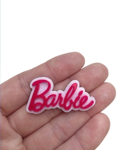 Aplique nome Barbie pink e branco glitter acrílico - 1 unidade