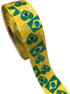 Fita gorgurão Brasil fundo amarelo 38mm - 1 metro