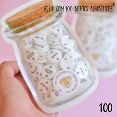Caixinha com 100 botões alfabéticos® | 20mm, marrom