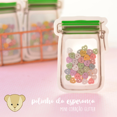 Mini coração glitter o "potinho da esperança" | 60 botões