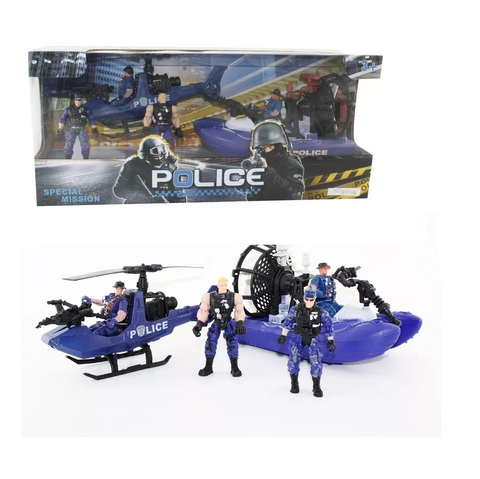 Playset Policía Mediano Helicóptero y Lancha - Police Force - Wabro