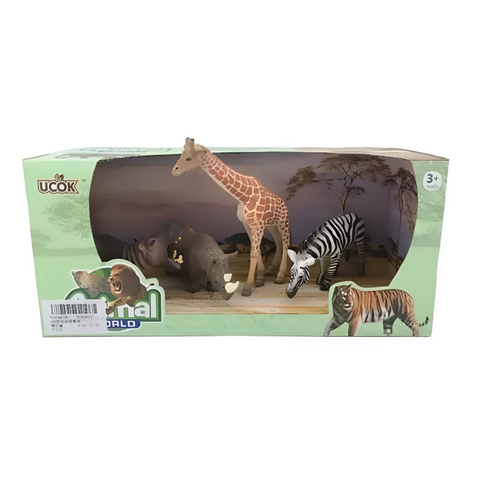 Pack Hipopótamo, Rinoceronte, Cebra, Jirafa - Animal World Playset - Wabro