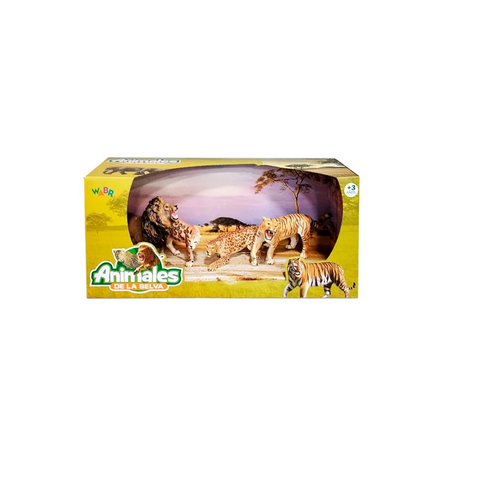 Pack Tigre, Leon, Guepardo, Leopardo - Animal World Playset - Wabro