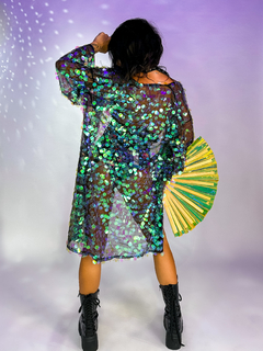 Kimono de Paetê - Preto/Verde Holográfico