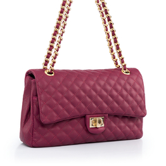 BOLSA COURO LEGÍTIMO QUILTED GRANDE EM MATELASSÊ CHERRY