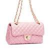 BOLSA COURO LEGÍTIMO QUILTED MÉDIA EM MATELASSÊ ROSA