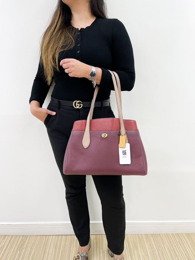Bolsa Coach Lora Carryall Vinho Colorblock Elegante