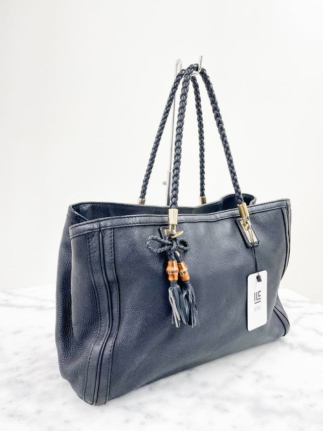 Bolsa Gucci Bella Bamboo Shopper Tote Azul Marinho