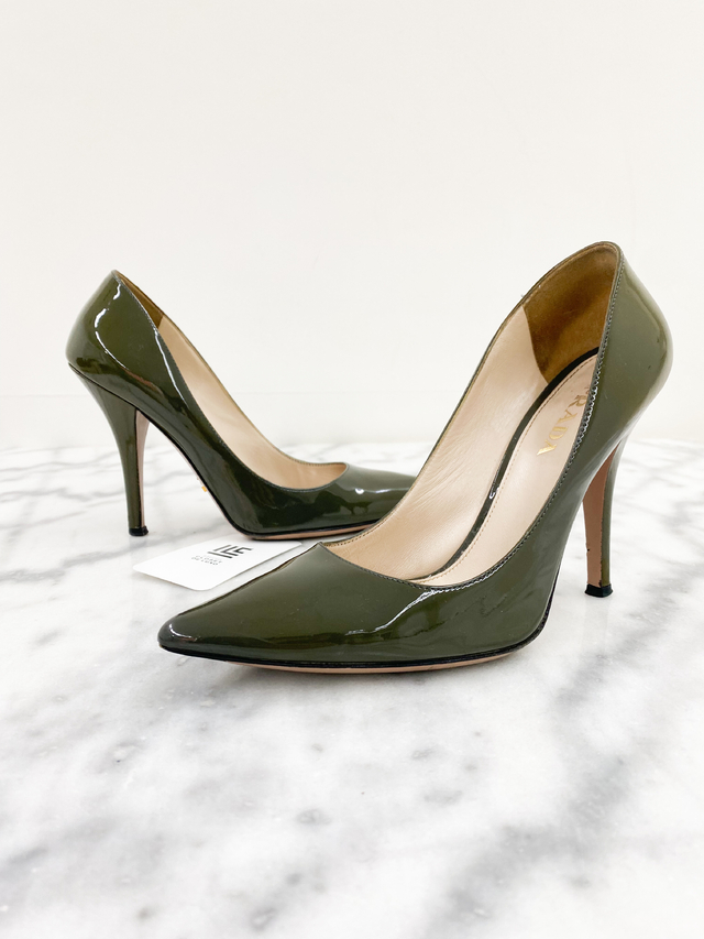 Scarpin Prada Verde Verniz Original
