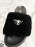 Slide Prada Shearling Fur Logo Preta 35Br - Brechó Closet de Luxo
