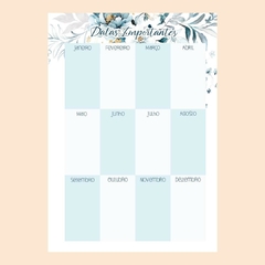(Floral Azul Permanente - 2d/pág) Miolo Impresso Agenda Permanente A5 90g 198 páginas - loja online