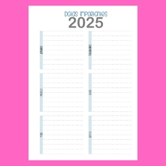 (Básica Azul com ou sem horário - 2025) Miolo de Agenda Datada 2025 A5 404 pág 75g