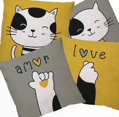 4 capas - Kit Gatos fundos Amarelo e cinza