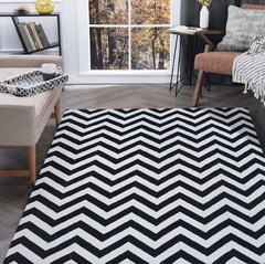 Tapete Sala Quarto Chevron 2.00x2.50m - Antiderrapante, Preto /Cru